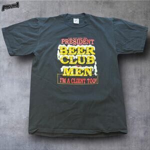 Vintage Beer Club Men Shirt Mens Large Black Jerzees Made in USA Graphic 90s